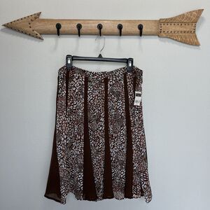 Bay Studio Career | Brown Paneled Geometric Print Chiffon Midi Skirt Petite L